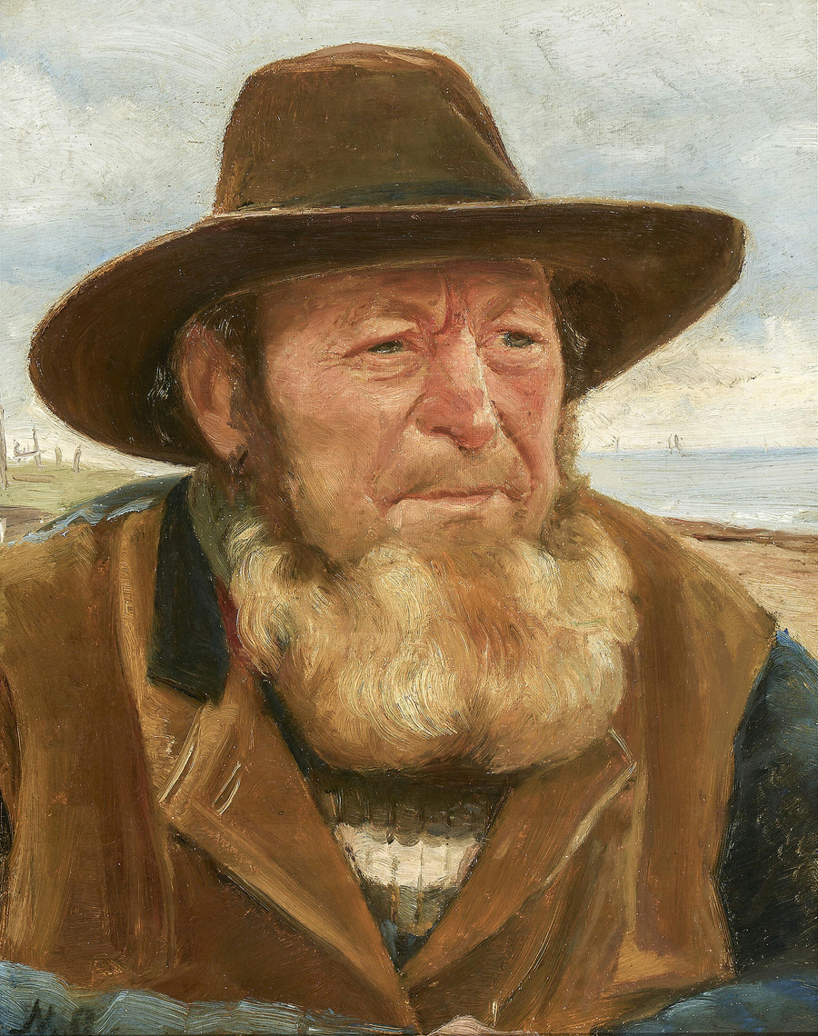 Retrato del pescador Ole Svendsen en la costa - Michael Peter Ancher