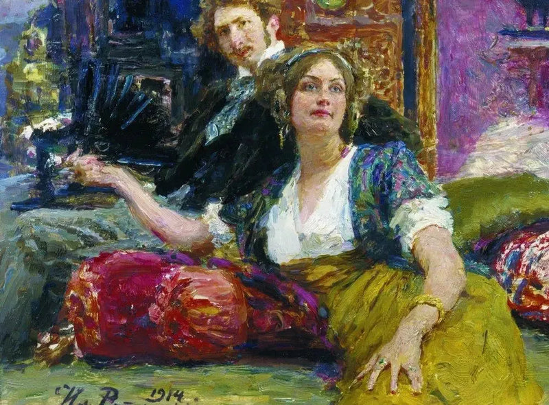 Retrato del poeta, prosista, traductor y dramaturgo Serguéi Mitrofanovich Gorodetski con su esposa - Ilya Repin