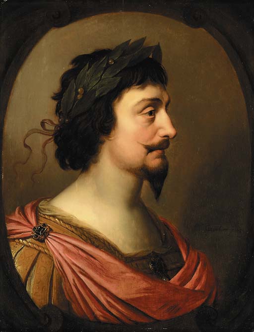 Retrato del rey Federico V de Bohemia, en busto, de perfil, a la romana, en un cartucho oval falso - Gerrit van Honthorst