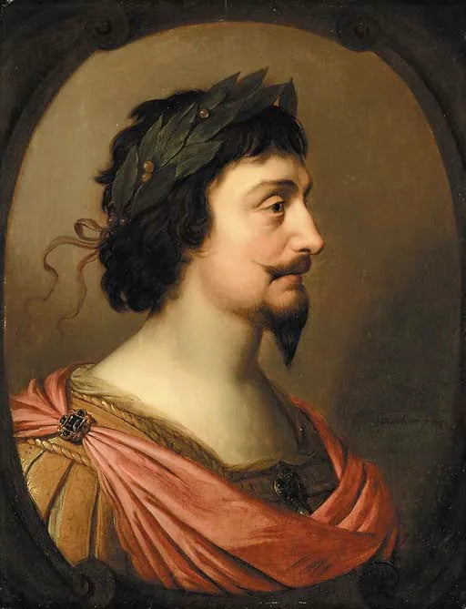 Retrato del rey Federico V de Bohemia, en busto, de perfil, a la romana, en un cartucho oval falso - Gerrit van Honthorst