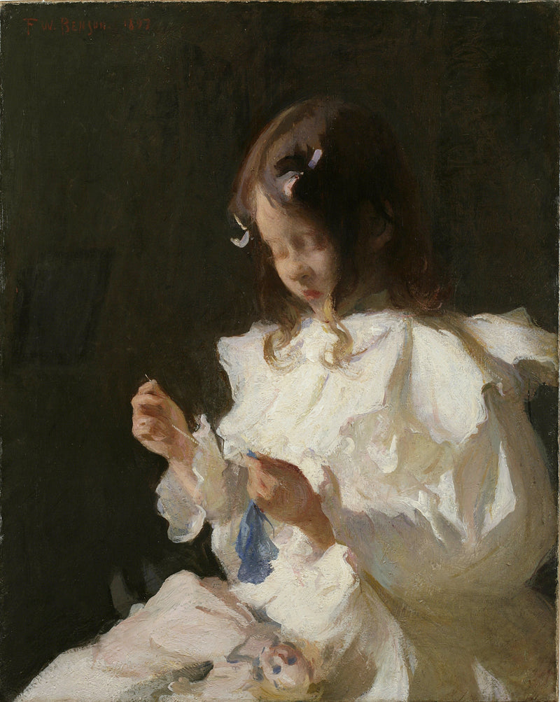 Retrato de un niño cosiendo - Frank Weston Benson