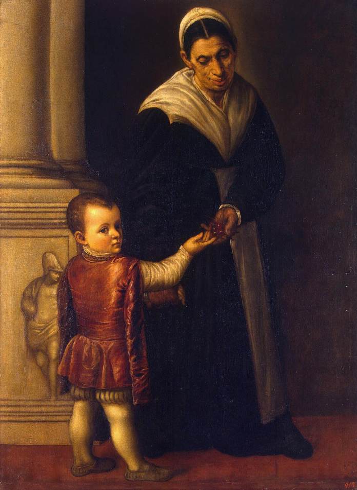 Retrato de un niño con su niñera - Alessandro Bonvicino