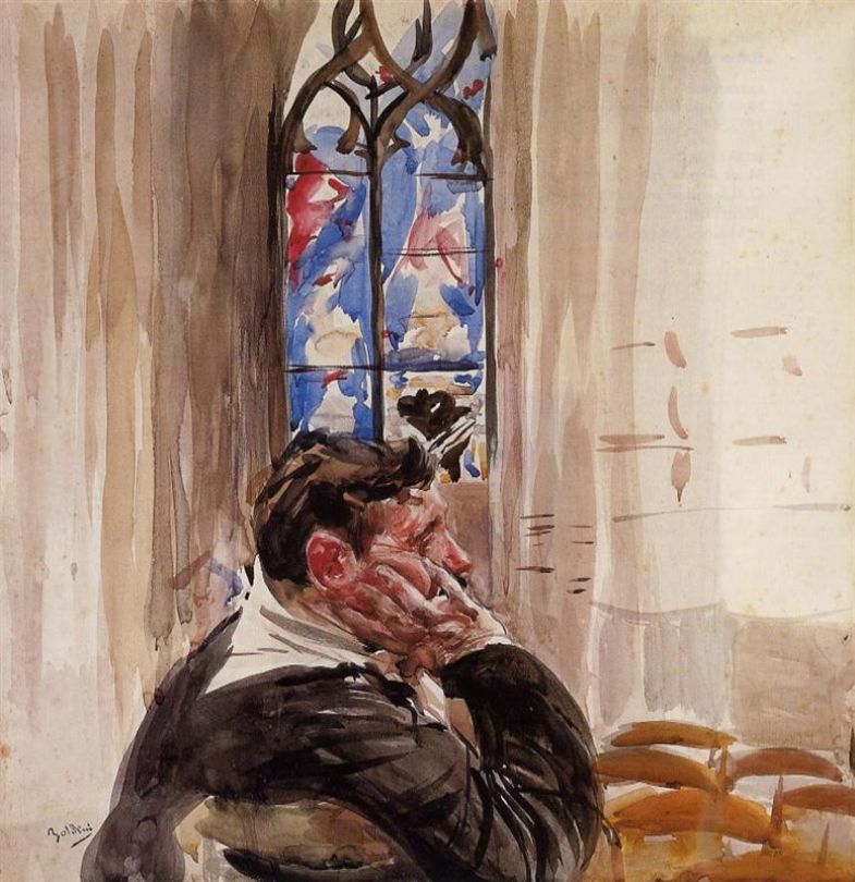 Retrato de un hombre en una iglesia - Giovanni Boldini