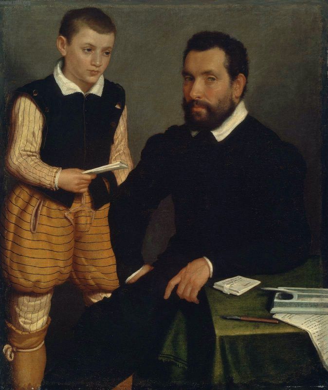 Retrato de un hombre y un niño (Conde Alborghetti y Hijo) - Giovanni Battista Moroni