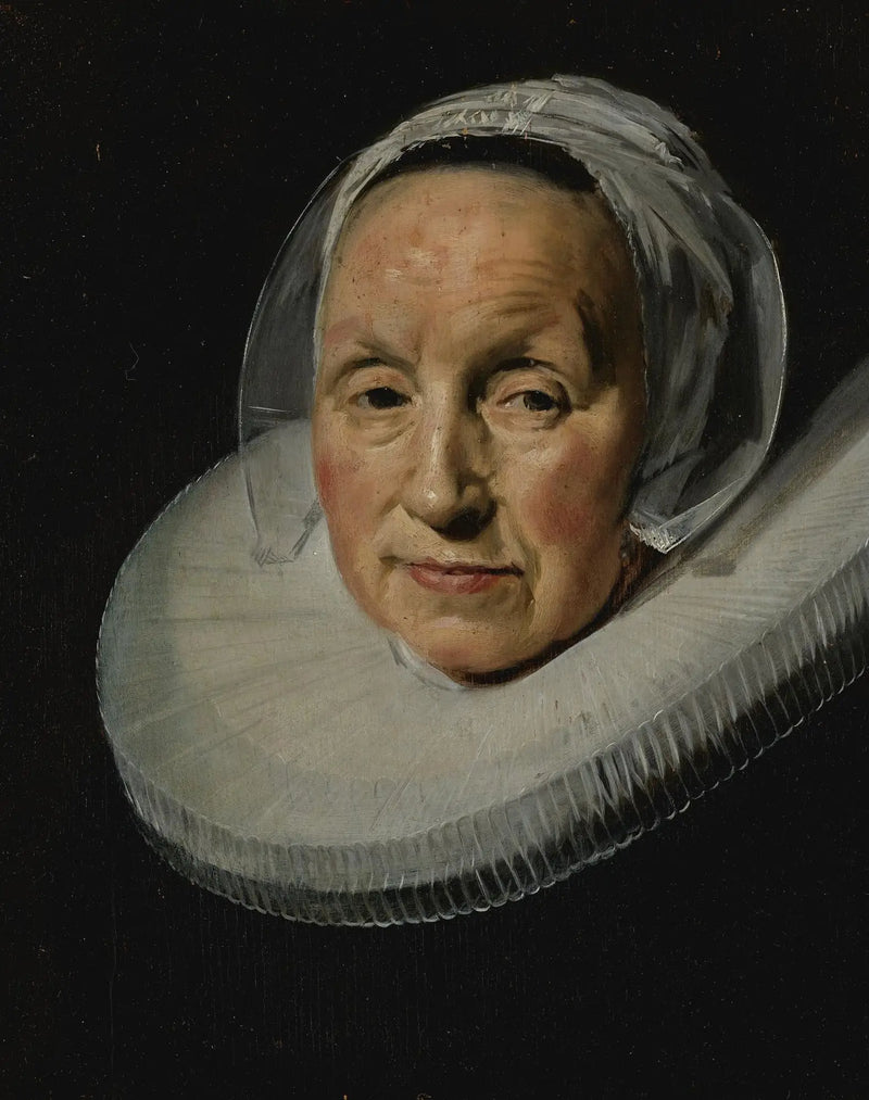 retrato de una mujer con una colgadura ampliada y cortada en comparación con su tamaño original - Frans Hals