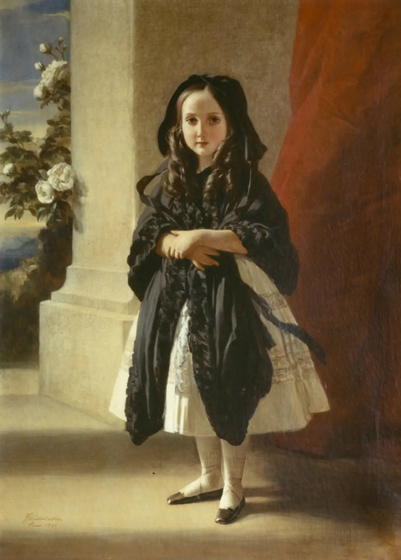 Retrato de cuerpo entero de la princesa Charlotte niña con un cinturón negro - Franz Xaver Winterhalter