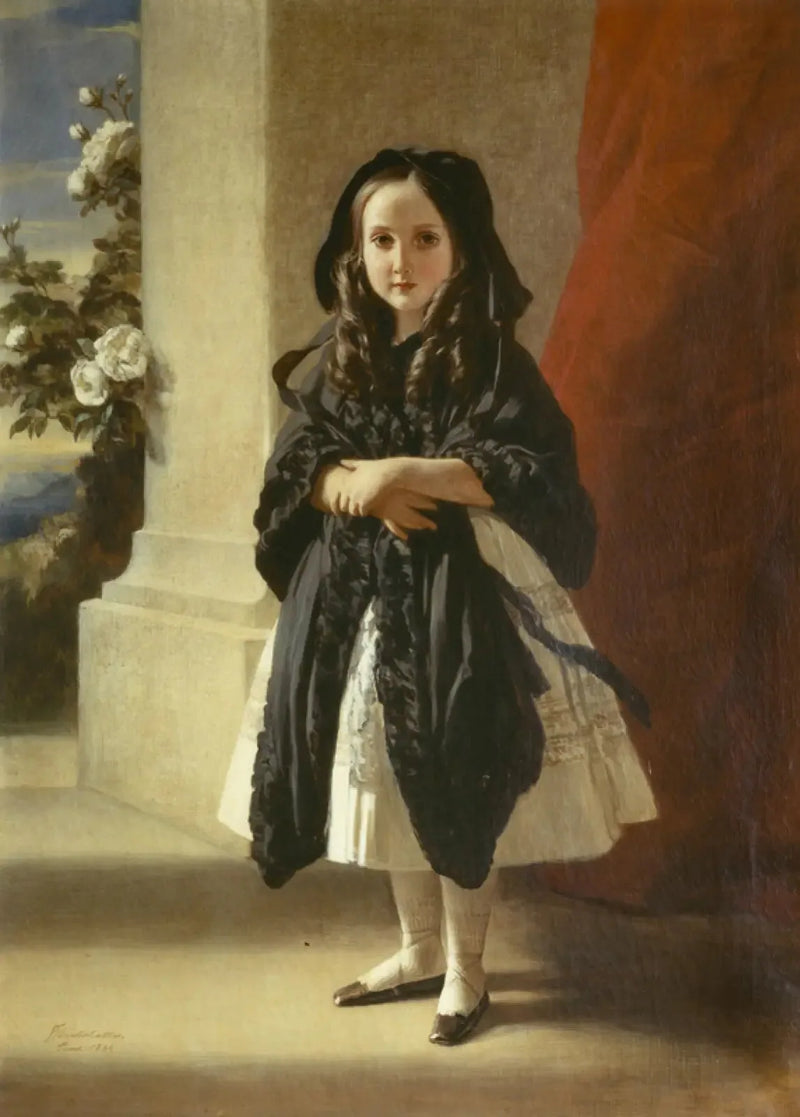 Retrato de cuerpo entero de la princesa Charlotte niña con un cinturón negro - Franz Xaver Winterhalter