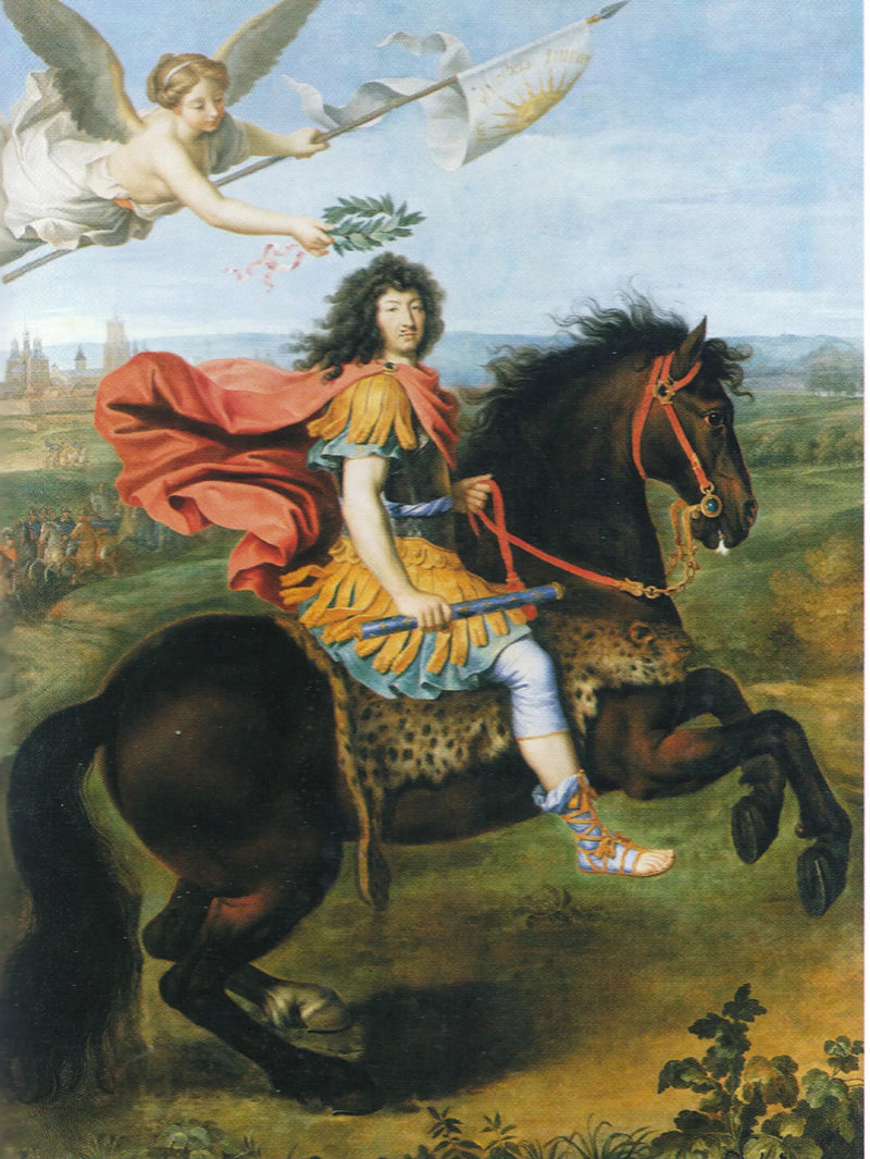 Retrato ecuestre de Luis XIV coronado por la Victoria - Pierre Mignard