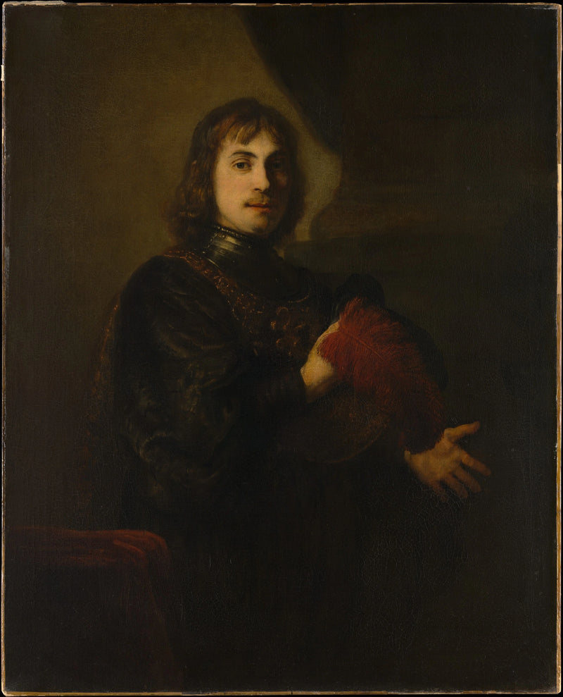 Retrato de un hombre con una coraza y un sombrero de plumas - Rembrandt