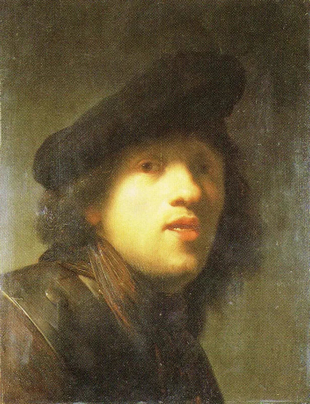 Autorretrato con una fresa y un boina - Rembrandt