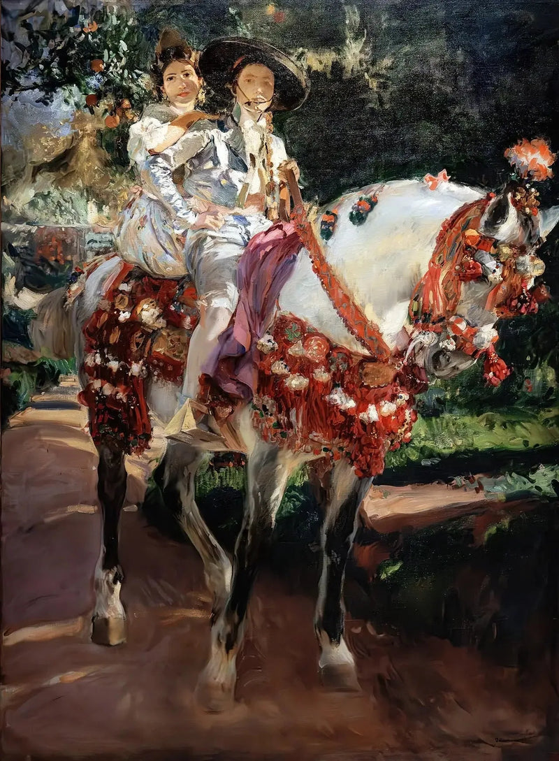 Retratos de Elena y María con trajes valencianos antiguos. - Joaquín Sorolla