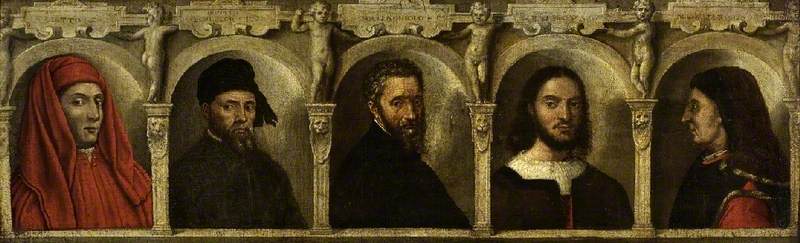 Retratos de cinco artistas, Giotto, Donatello, Miguel Ángel, Rafael y Brunelleschi - Francesco Salviati