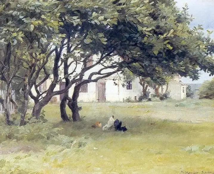 Gallinas bajo los árboles en la granja de la señora Bendsen - Peder Severin Krøyer