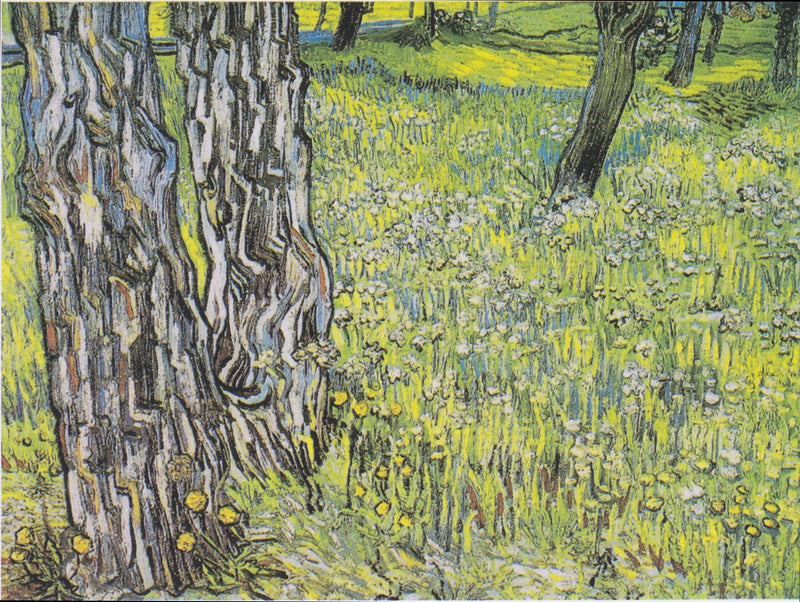 Pradera florecida con árboles y dientes de león - Vincent van Gogh