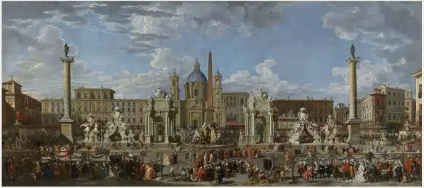Preparativos para celebrar el nacimiento del Delfín de Francia en la Piazza Navona - Giovanni Paolo Panini