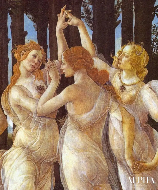 Primavera (Allégorie du printemps). Détail : Les Trois Grâces, à droite - Portrait de Caterina Sforza - Sandro Botticelli - Reproductions de tableaux et peintures haut de gamme