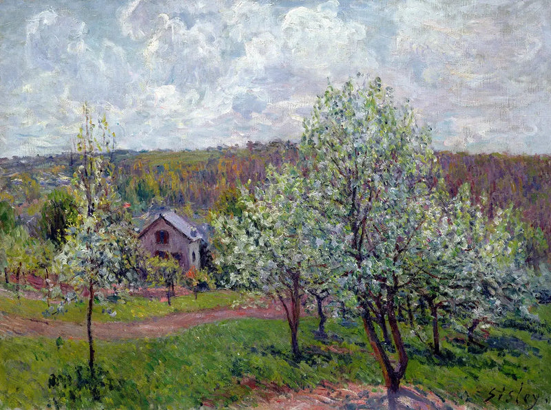 Primavera en los alrededores de París. Manzanos en flor - Alfred Sisley