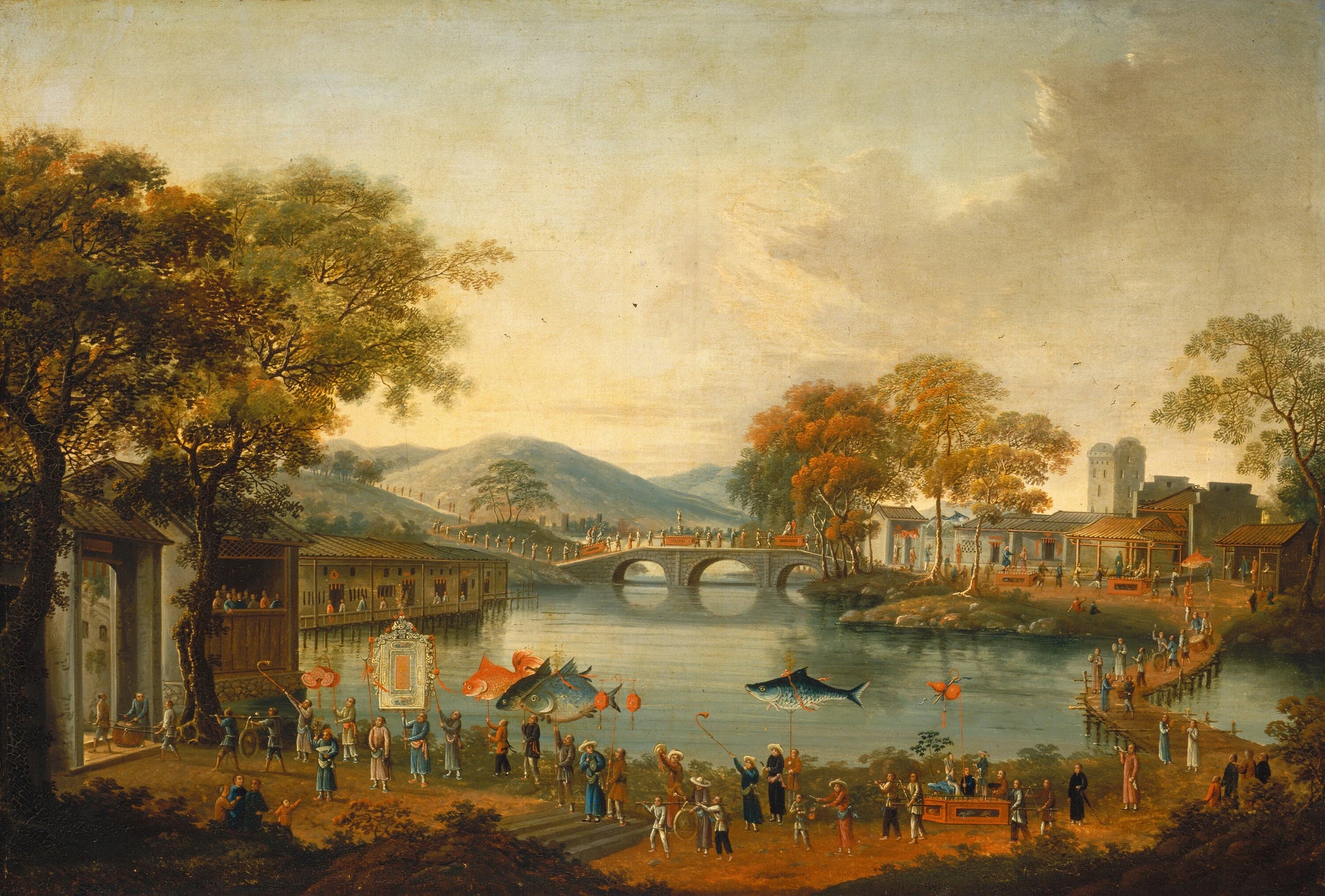 Procession au bord d'un lac - Chinese Qing Dynasty