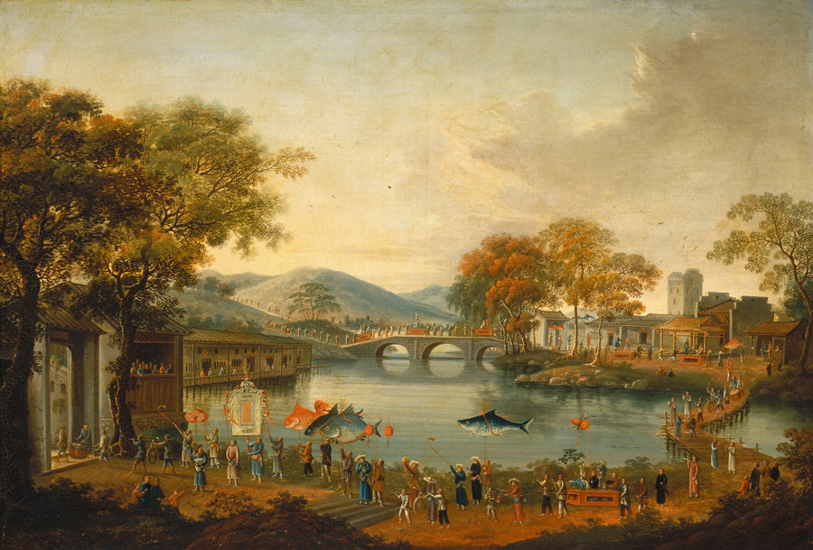 Procession au bord d'un lac - Chinese Qing Dynasty