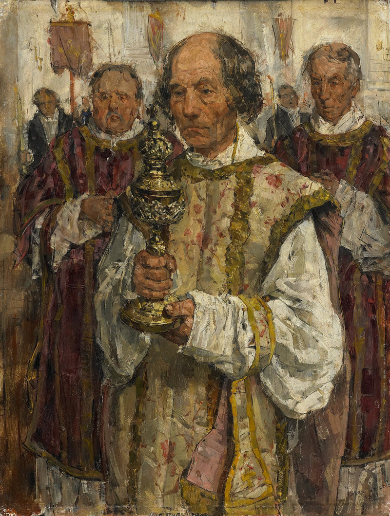 Procesión en la antigua iglesia católica de La Haya con el sacerdote Cornelis Hendrikus van Vlooten - Isaac Israel