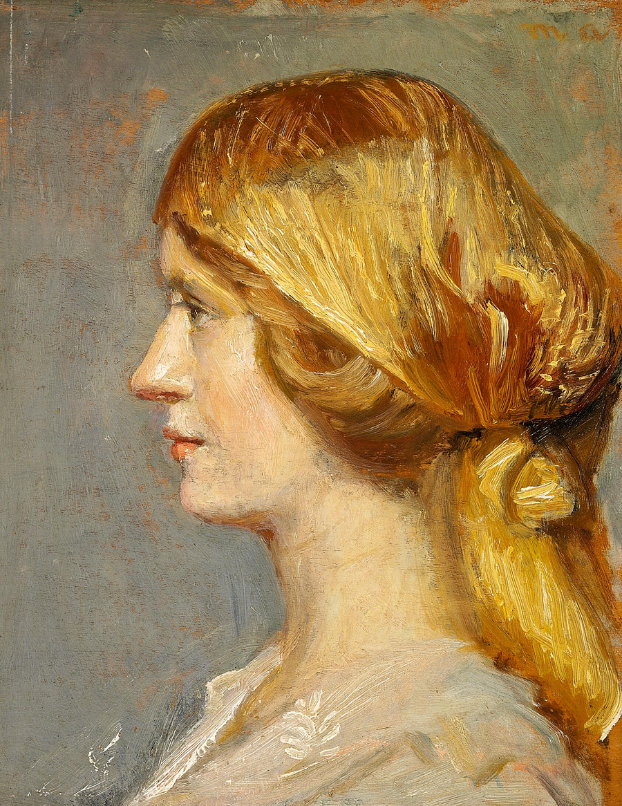 Perfil de una joven con un pañuelo amarillo. - Michael Peter Ancher