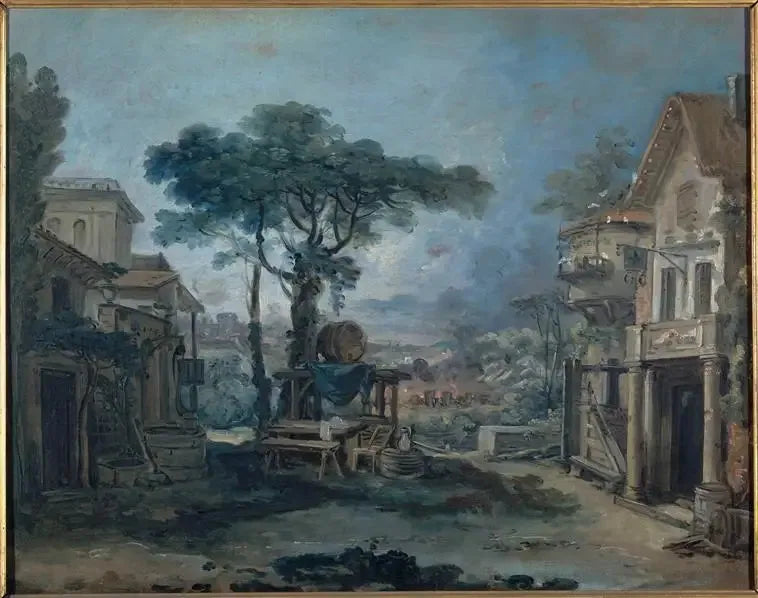 Proyecto para un decorado de teatro: la plaza de un pueblo - François Boucher