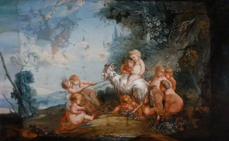 Putti con una cabra en un paisaje - François Boucher