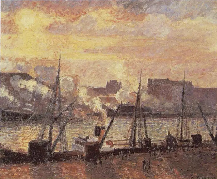 Muelle de la Bolsa en Ruan, atardecer - Camille Pissarro