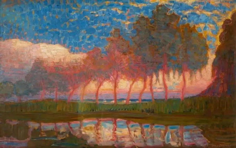 Fila de once álamos rojos, amarillos, azules y verdes - Piet Mondrian