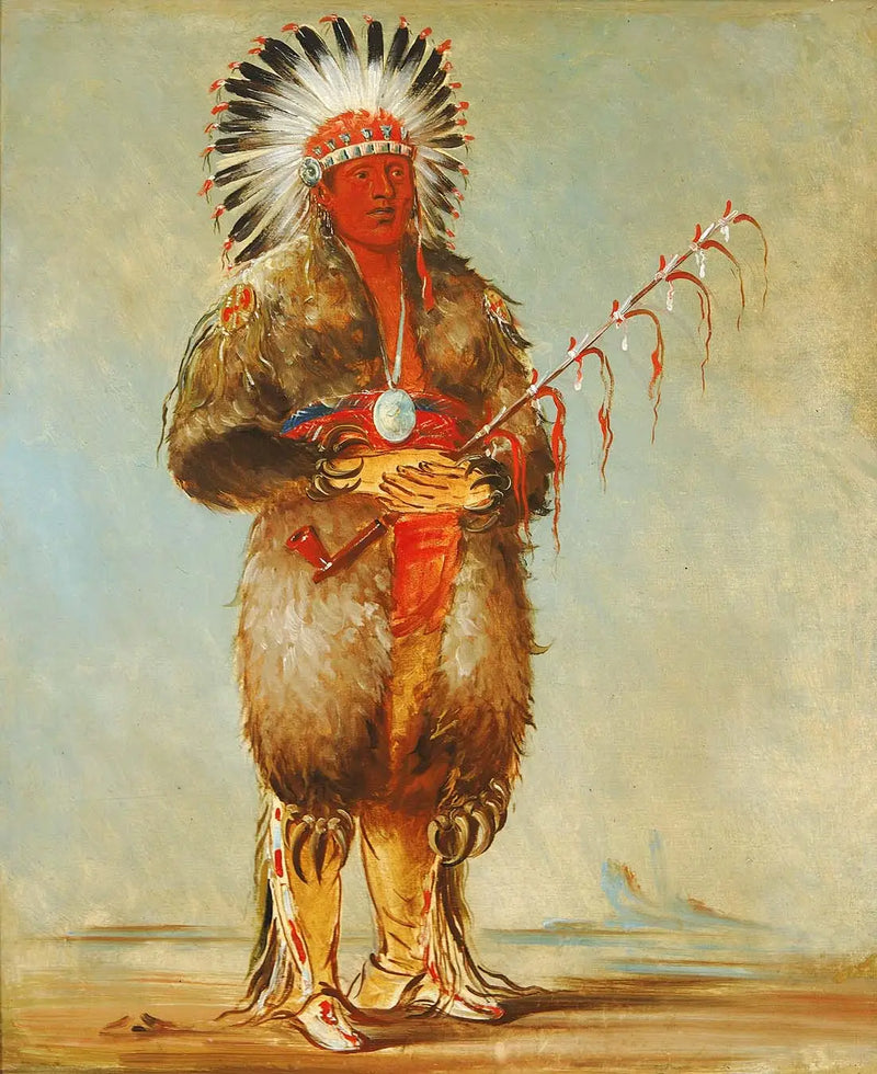 Ráw-no-way-wóh-krah, Pipestem suelto, un Valiente - George Catlin