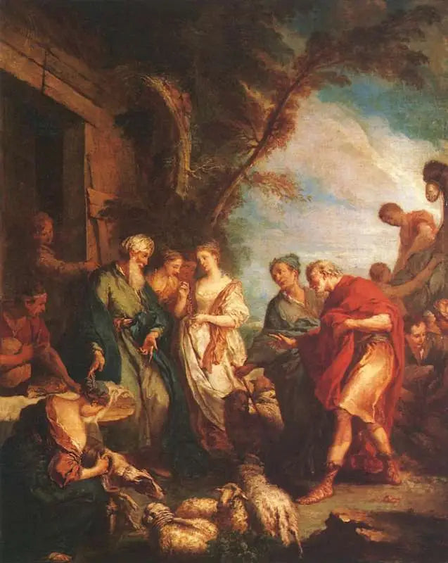 Rebeca recibe de Eliezer las presentes de Abraham - François Boucher
