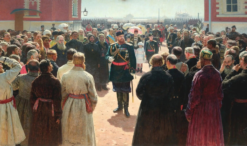 Recepción por Alexandre III de los síndicos de los volosts en la corte del palacio Petrovski - Ilya Repin