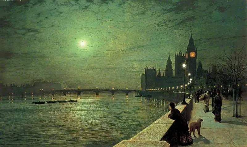 Reflexiones sobre el Támesis, Westminster, Londres - John Atkinson Grimshaw