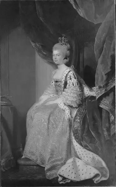 Reina Charlotte-Sofía de Mecklenburg-Strelitz. Esposa de Jorge III. - Joshua Reynolds