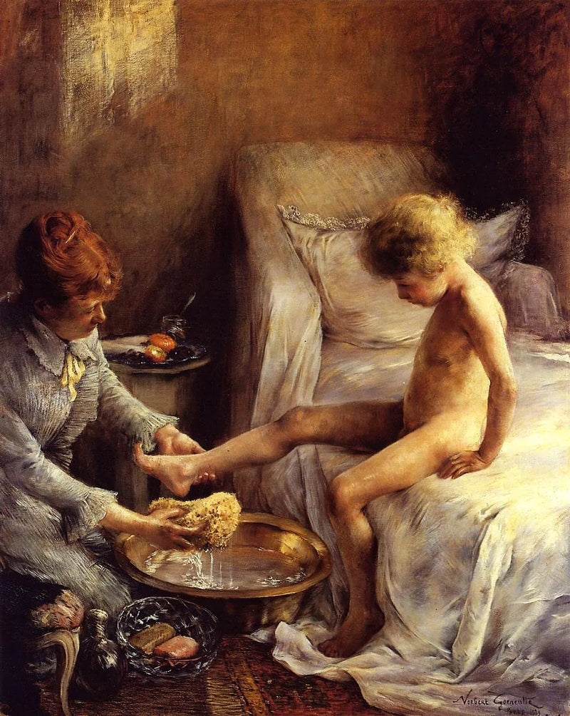Reina Gœneutte levantando al joven Jean Guérard en el estudio del artista - Norbert Gœneutte