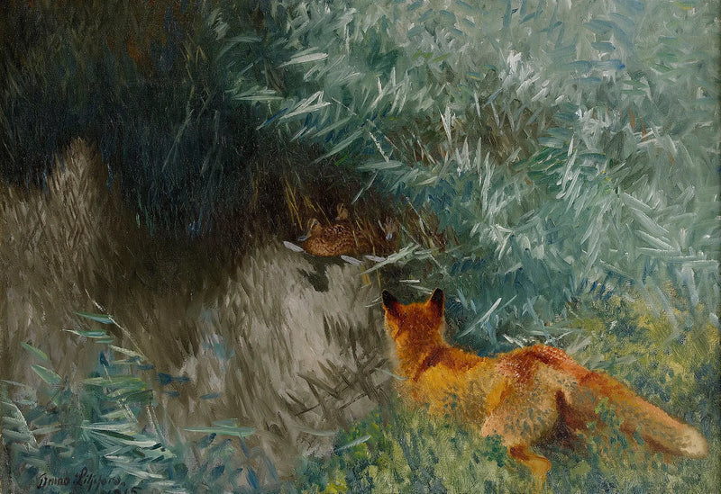 Zorro al acecho en la orilla del agua - Bruno Liljefors