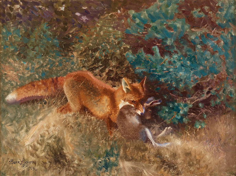 Zorro con liebre - Bruno Liljefors