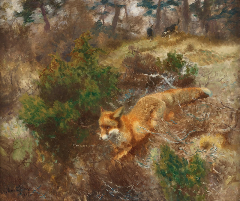 Zorro y perros de caza - Bruno Liljefors
