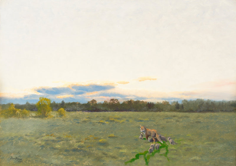 Zorro y sus cachorros en el prado - Bruno Liljefors