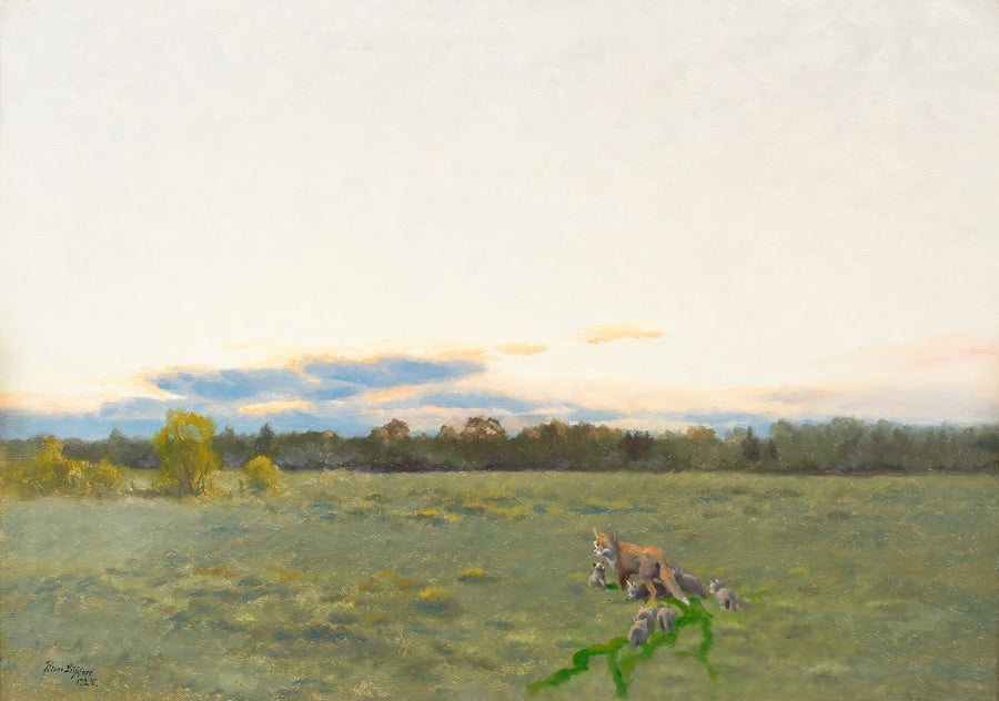 Zorro y sus cachorros en el prado - Bruno Liljefors