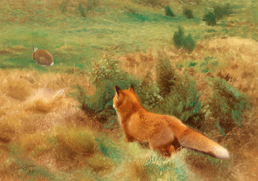 Zorro acechando a una liebre - Bruno Liljefors