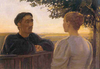 Encuentro vespertino cerca de la valla del jardín - Anna Ancher