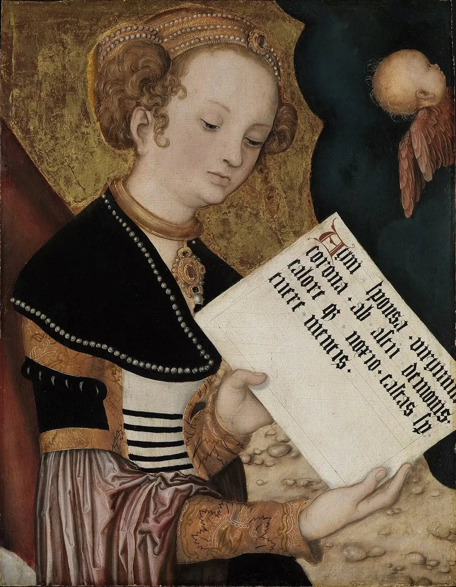 Retablo de Praga, Santa (¿Agnés?) con un retablo - Lucas Cranach el Viejo