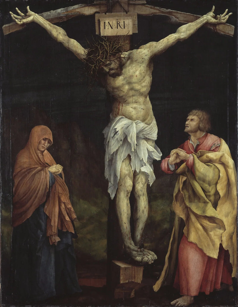 Retablo de Tauberbischofsheim: El Cristo en la cruz con María y san Juan - Matthias Grünewald