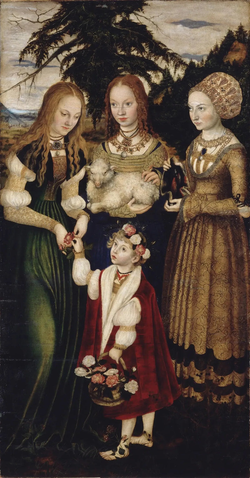 Retablo de la Muerte de Santa Catalina: Santa Dorotea, Santa Águeda, Santa Cunegunda [ala izquierda, anverso] - Lucas Cranach el Viejo