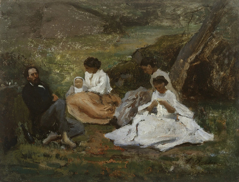 Reunión familiar en Bourron-Marlotte (Théodore de Banville en el bosque de Fontainebleau) - Jules Breton