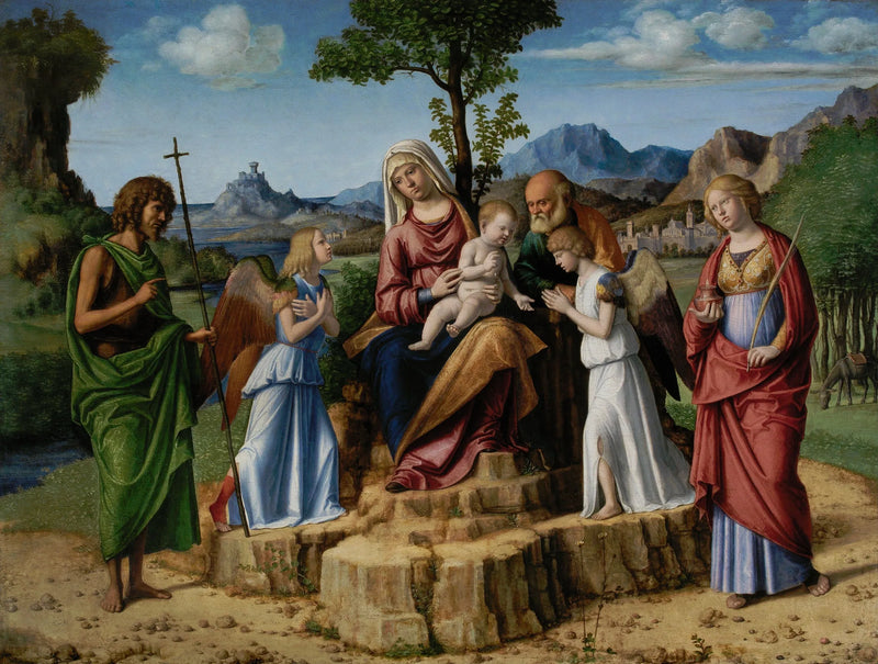 Colgante Riposo en la huida a Egipto con los santos Giovanni Battista y Lucia - Cima da Conegliano