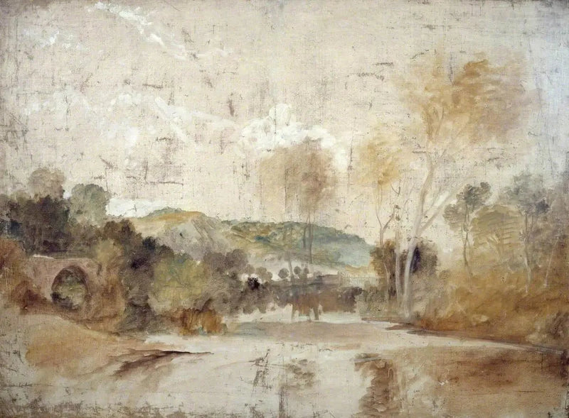 Escena de río con presa a media distancia - J. M. W. Turner