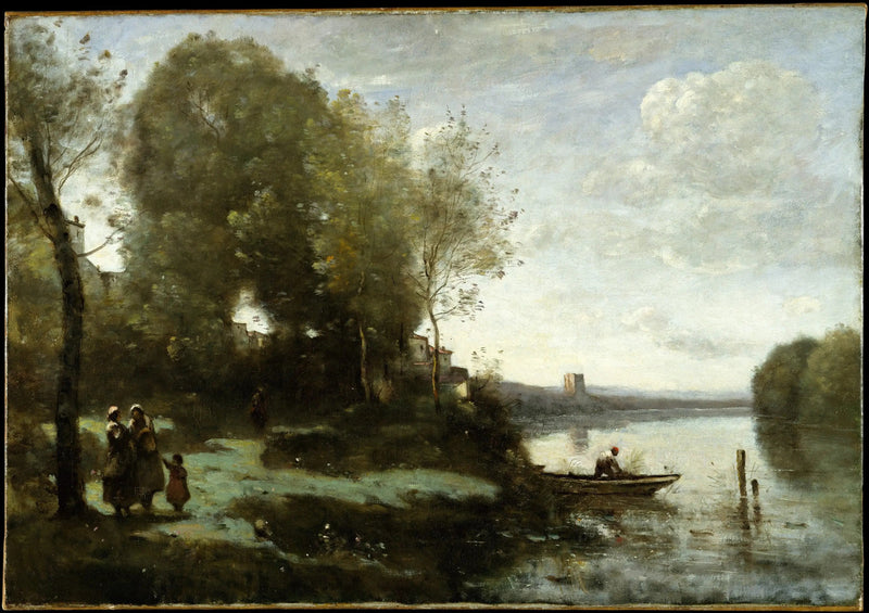 Río con una vista lejana - Jean-Baptiste Camille Corot