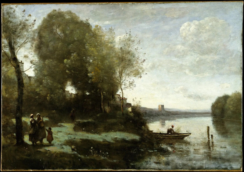 Río con una vista lejana - Jean-Baptiste Camille Corot
